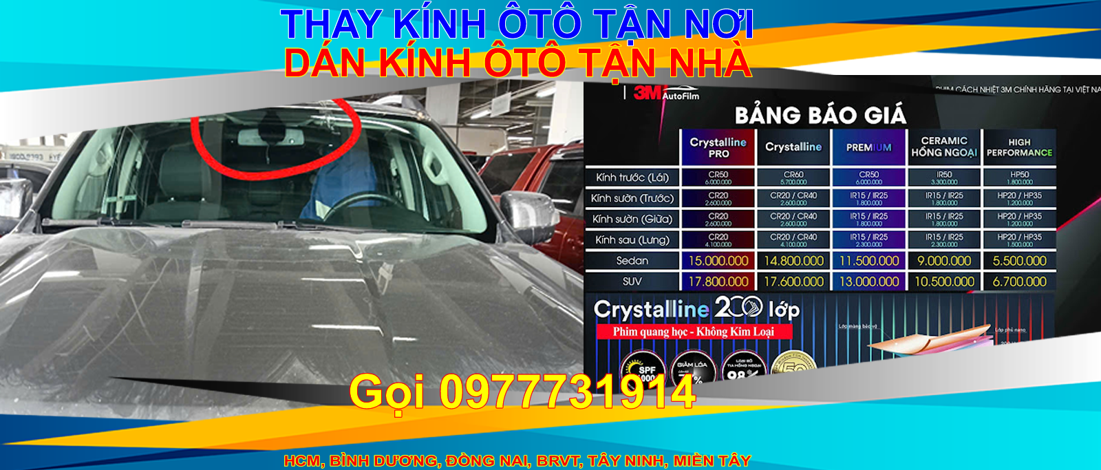 Thay kính ô tô, thay kính lái xe ô tô, thay kính trước ôtô